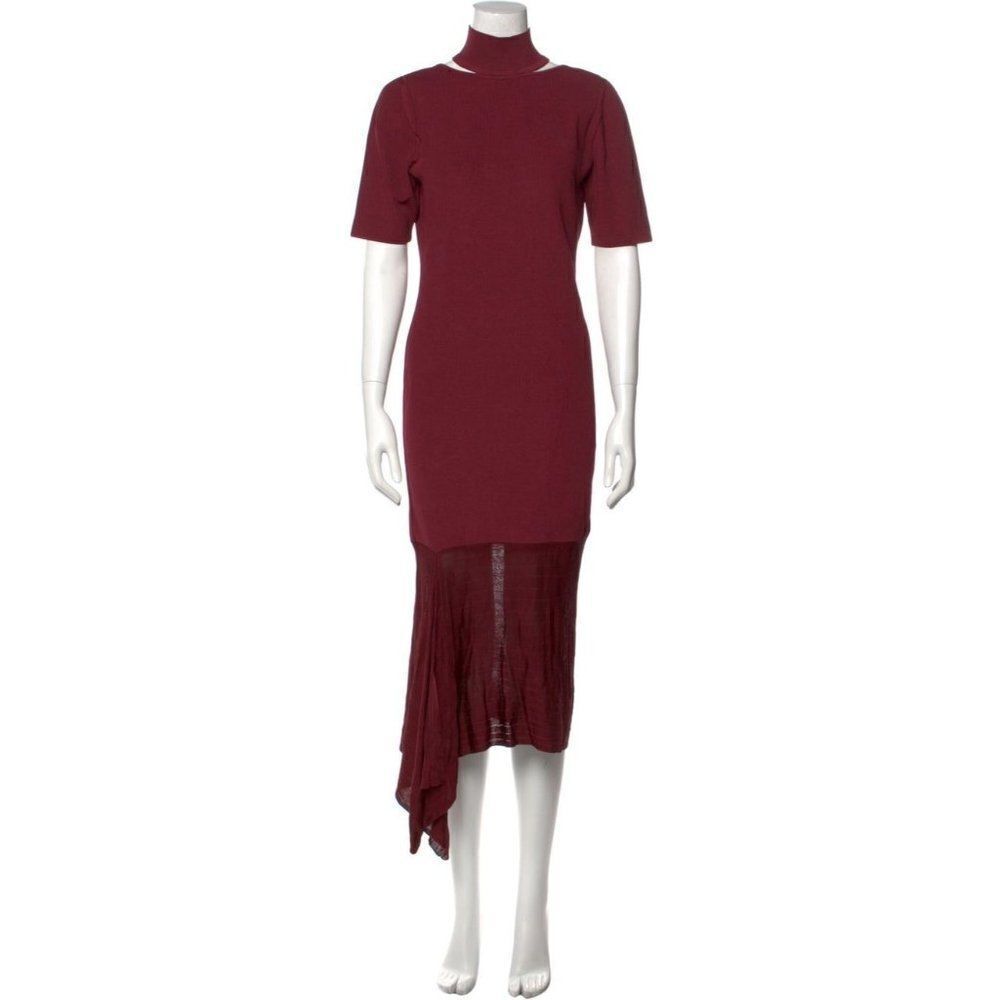 CUSHNIE ET OCHS Burgundy Red Knit Midi Formal Asymmetric Hem Dress Size L